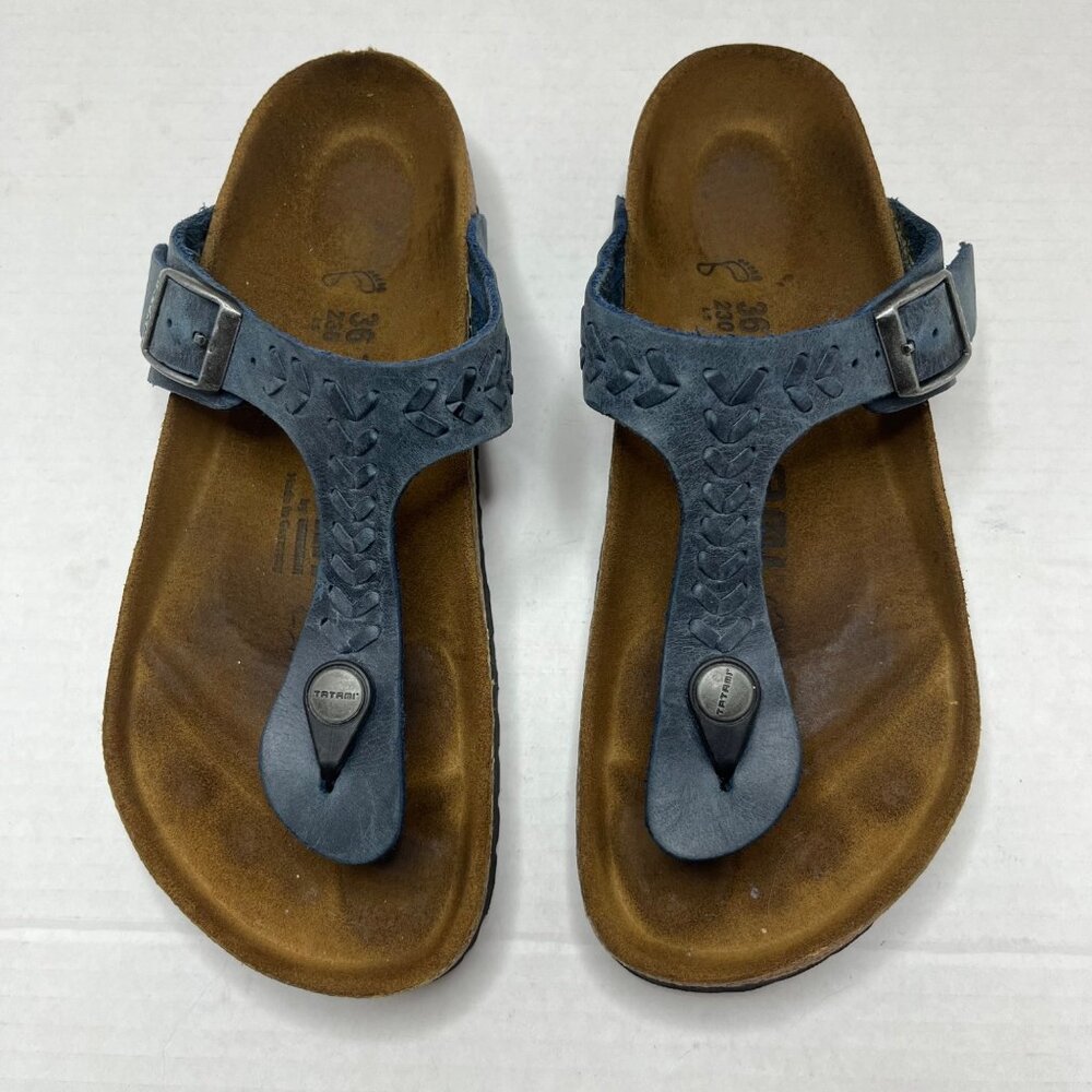 BIrkenstock Tatami Blue Braided Suede Thon Cork Sandals Size 36 - Picture 3 of 9